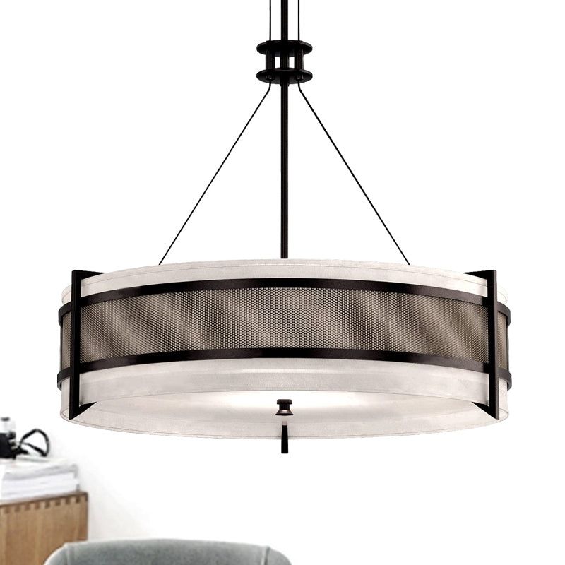 Modern Black Led Round Fabric Chandelier For Living Room Ceiling