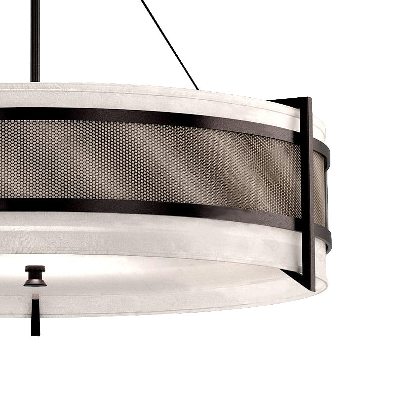 Modern Black Round Fabric Chandelier: LED Ceiling Light for Living Room