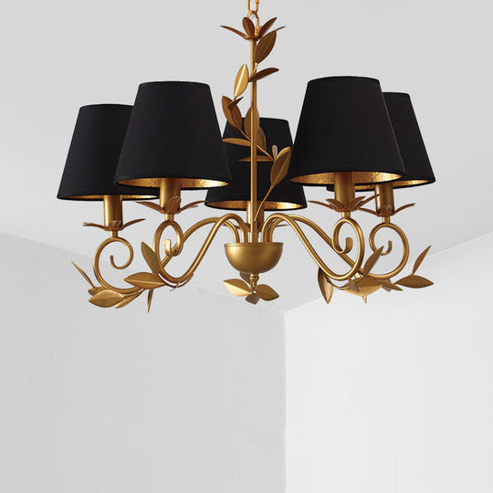 Postmodern Black and Gold Chandelier - 5-Light Metal Hanging Lamp