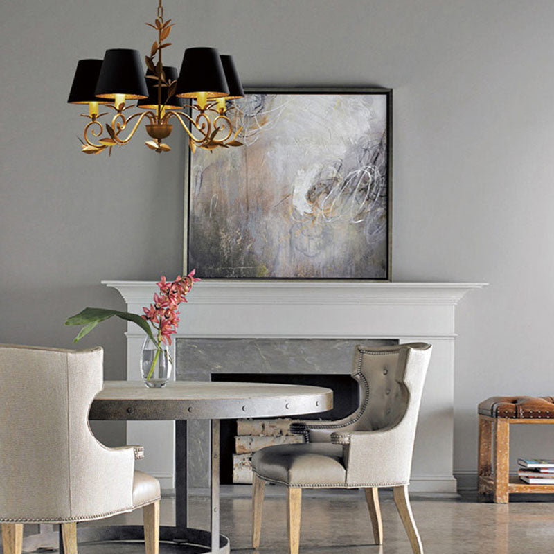 Postmodern Black and Gold Chandelier - 5-Light Metal Hanging Lamp