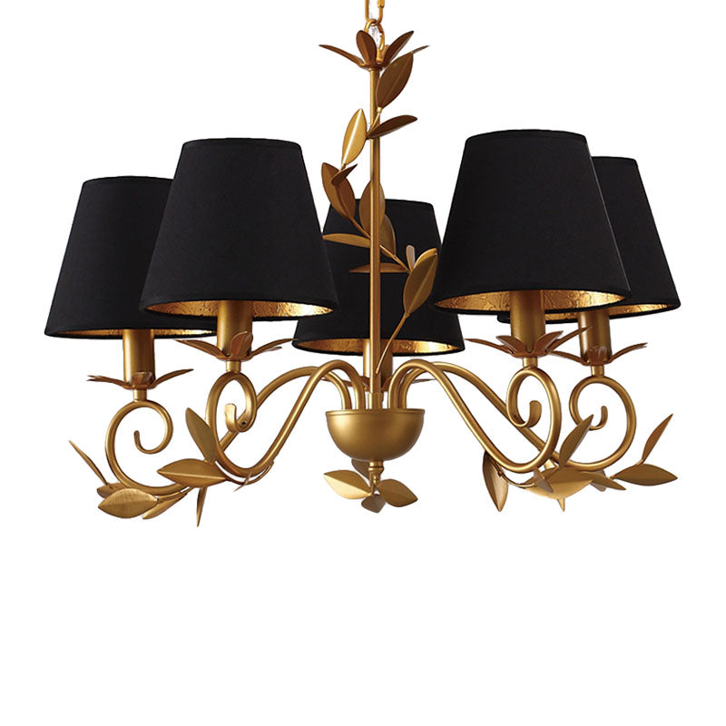 Postmodern Black and Gold Chandelier - 5-Light Metal Hanging Lamp