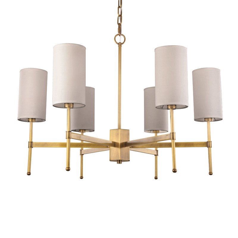 Modern Fabric Cylinder Suspension Light - 6 Heads Chandelier in Grey/White for Living Room