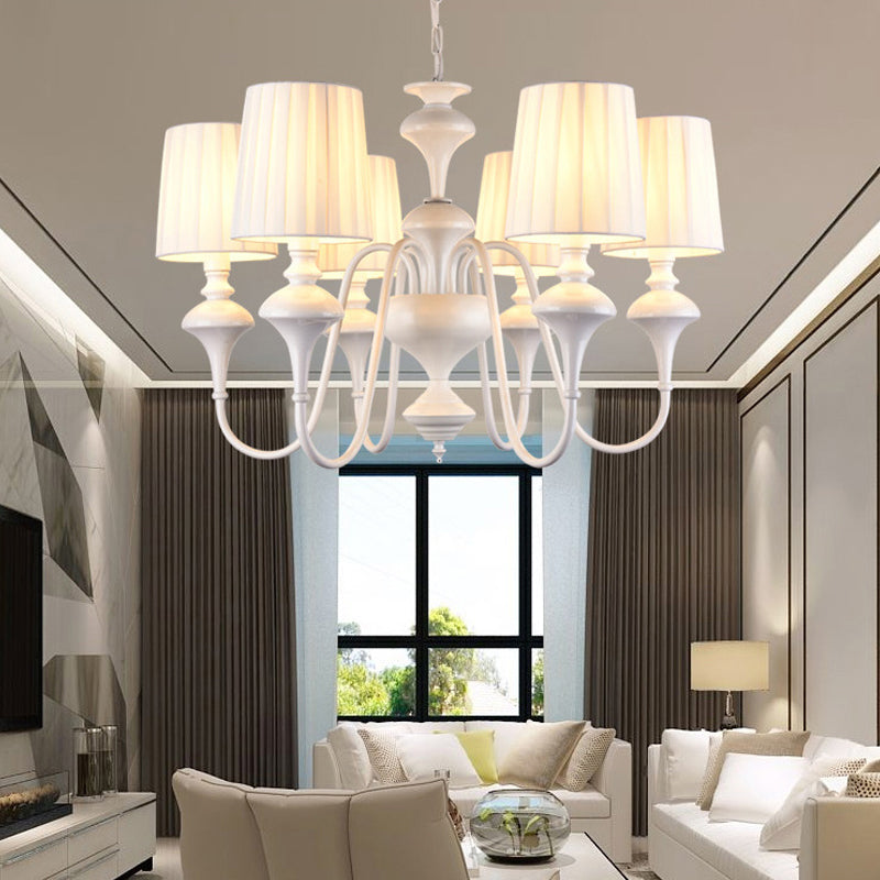 Modern Fabric Chandelier With 6 Lights White Suspension Light