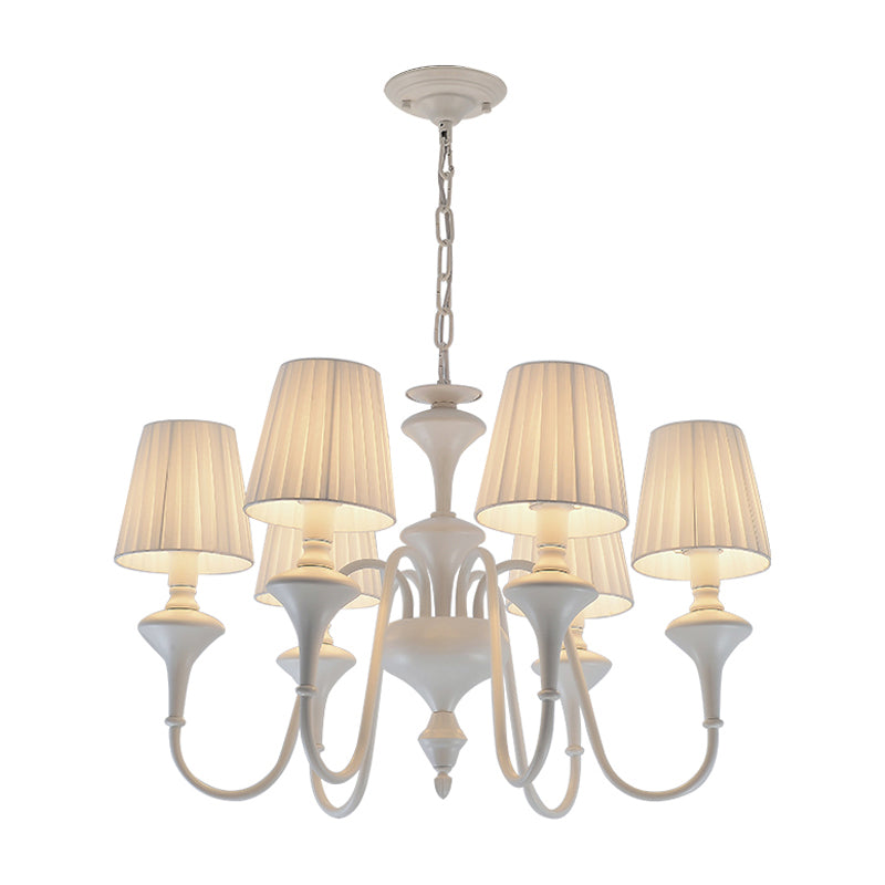 Modern Fabric Chandelier With 6 Lights White Suspension Light