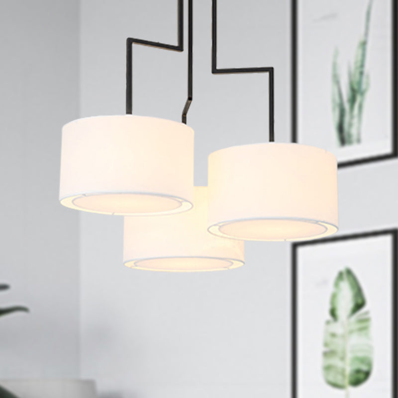 Modern White Drum Chandelier - 3 Heads 23/27.5 Wide Fabric Pendant Light Fixture