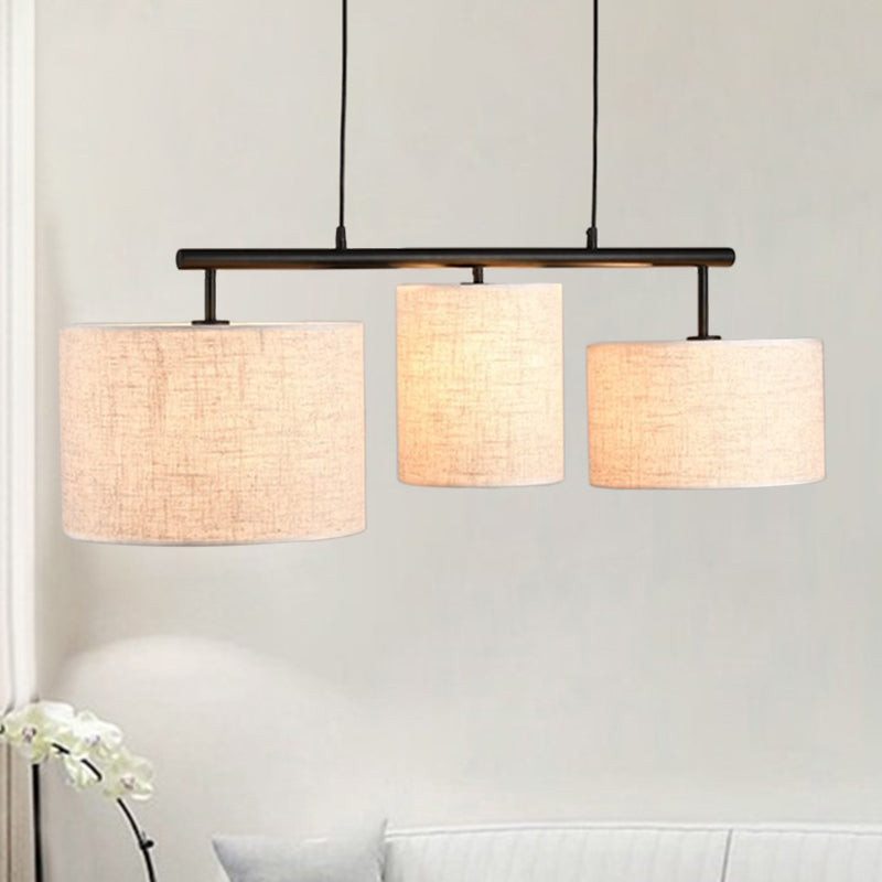 Flaxen Drum Pendant Light - Simple Style 3 Lights Fabric Island Lamp For Living Room