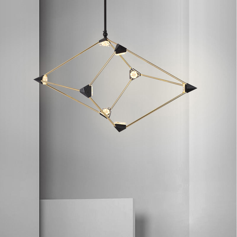 Contemporary Black Led Metal Pendant Light Chandelier For Dining Room - 25/31.5 Wide Diamond Design