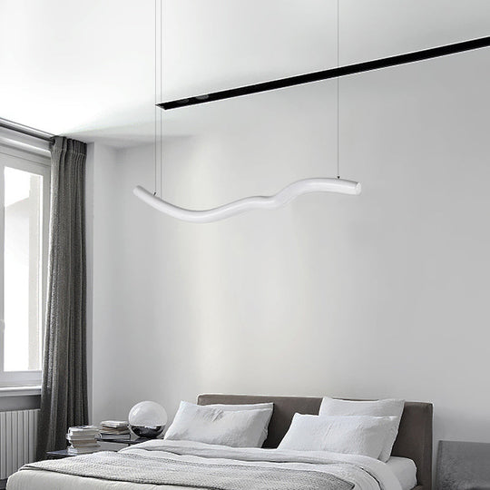 Modern Curved Led Bedroom Chandelier In Grey/White Simple & Sleek Metal Design