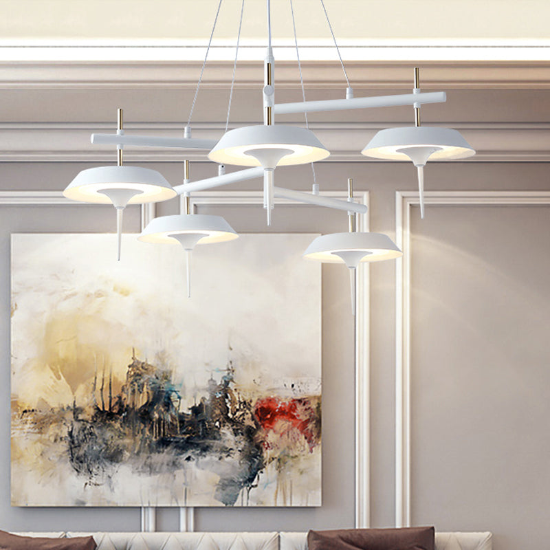 Minimalist White Flared Metal Chandelier Lamp - 5 Lights Pendant Light For Dining Room