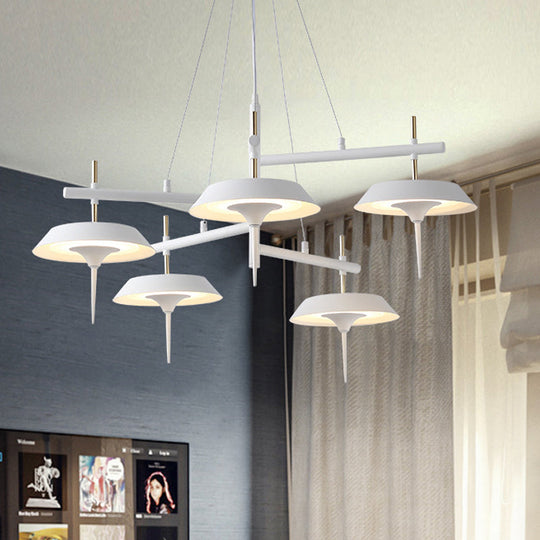 Minimalist White Flared Metal Chandelier Lamp - 5 Lights Pendant Light For Dining Room