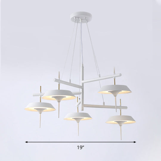 Minimalist White Flared Metal Chandelier Lamp - 5 Lights Pendant Light For Dining Room