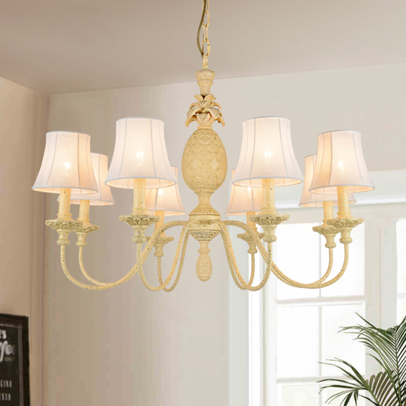 Simple Style Fabric Hanging Ceiling Light, Yellow Chandelier Fixture - Empire Shade, 5/8 Lights