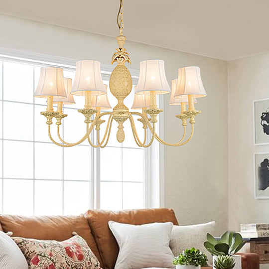 Simple Style Fabric Hanging Ceiling Light, Yellow Chandelier Fixture - Empire Shade, 5/8 Lights