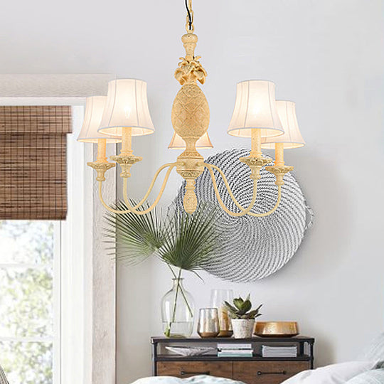 Simple Style Fabric Hanging Ceiling Light, Yellow Chandelier Fixture - Empire Shade, 5/8 Lights