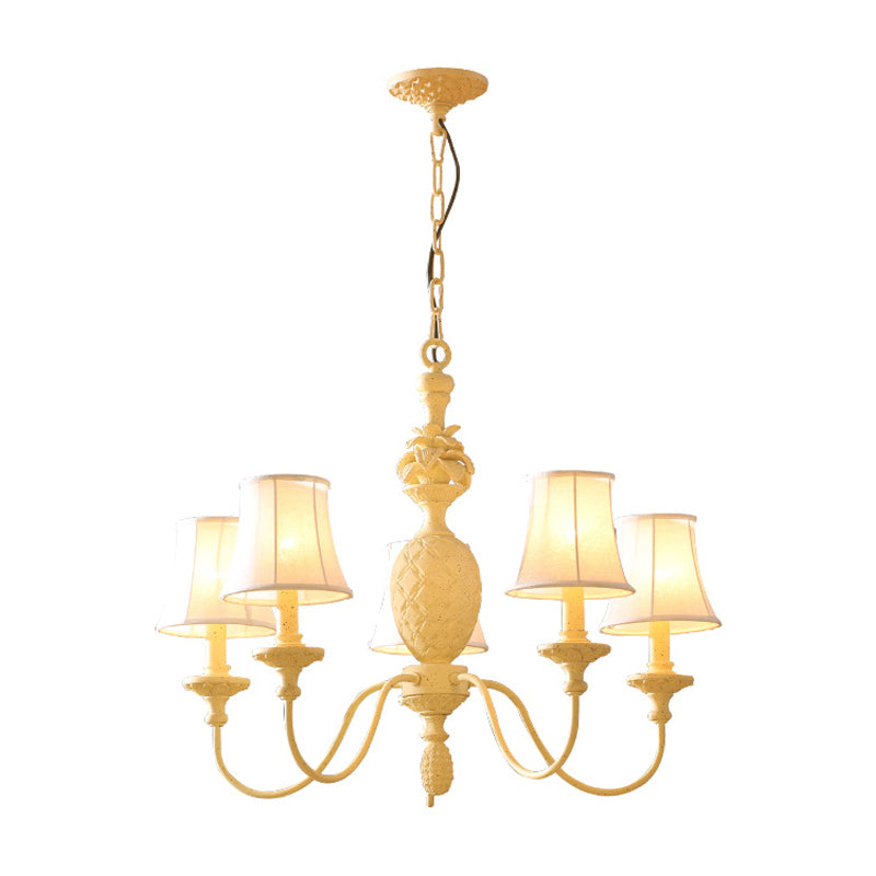 Simple Style Fabric Hanging Ceiling Light, Yellow Chandelier Fixture - Empire Shade, 5/8 Lights