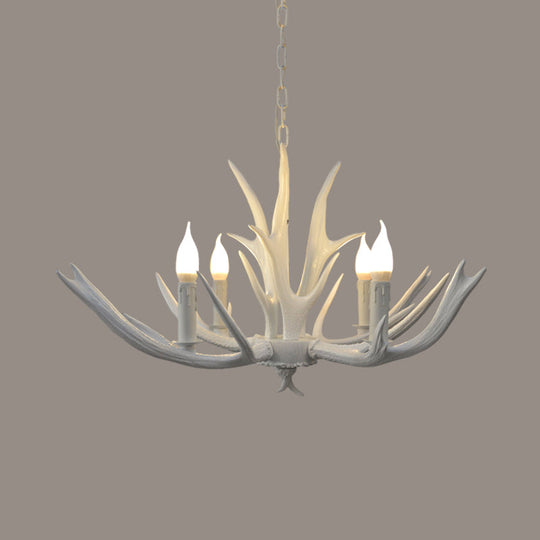 Resin Chandelier Pendant Lamp - 4/6 Lights Farmhouse White Candle Design For Living Room Suspension