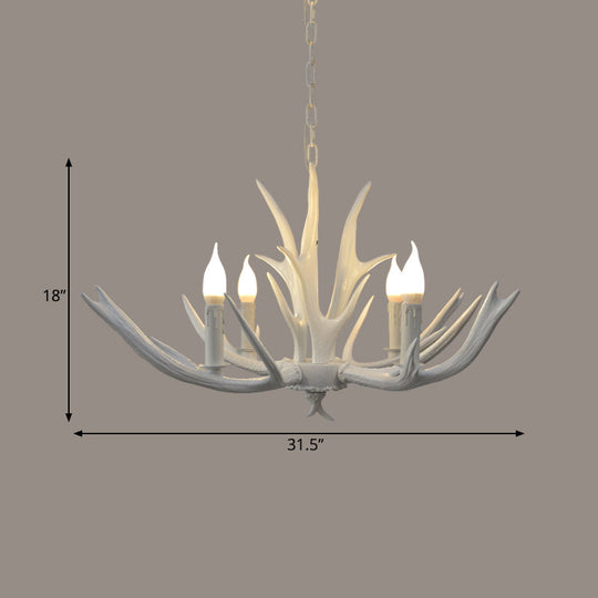 Resin Chandelier Pendant Lamp - 4/6 Lights Farmhouse White Candle Design For Living Room Suspension