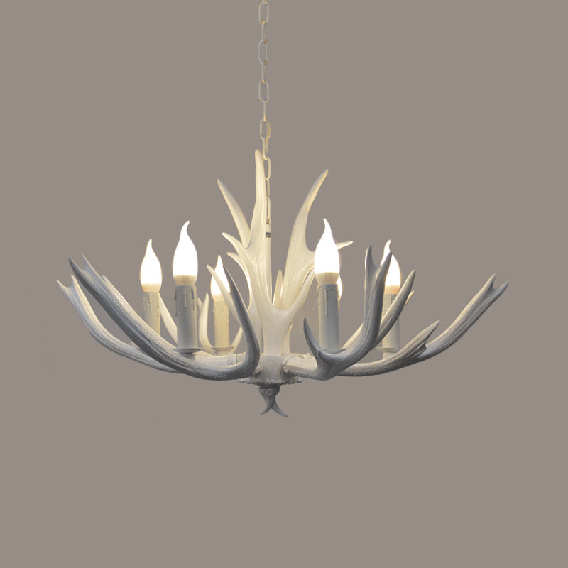 Resin Chandelier Pendant Lamp - 4/6 Lights Farmhouse White Candle Design For Living Room Suspension