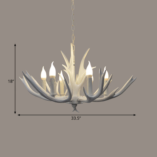 Resin Chandelier Pendant Lamp - 4/6 Lights Farmhouse White Candle Design For Living Room Suspension