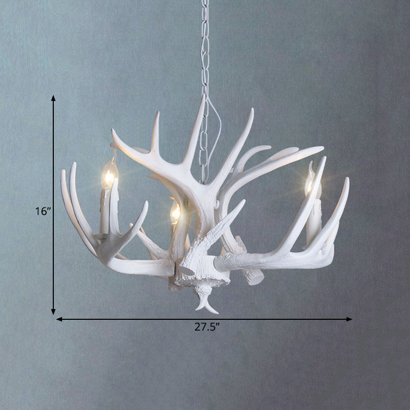 Traditional Resin Chandelier With Antler Design - White Candle Pendant Lamp (3/4/5 Lights) For