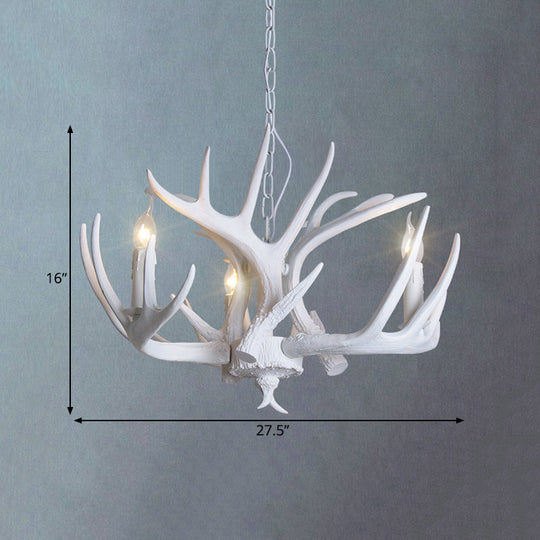 Traditional Resin Chandelier With Antler Design - White Candle Pendant Lamp (3/4/5 Lights) For