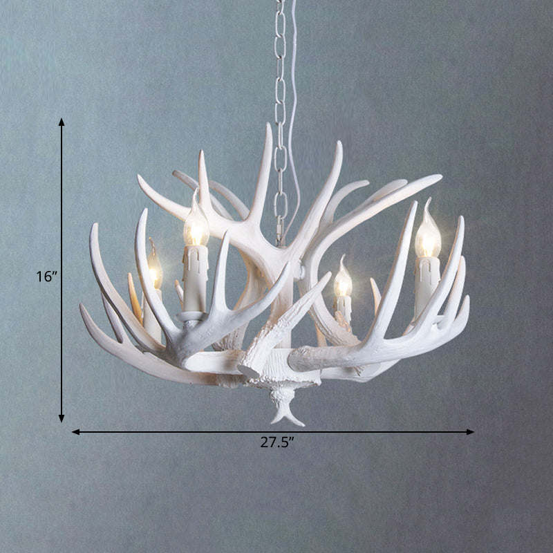 Traditional Resin Chandelier With Antler Design - White Candle Pendant Lamp (3/4/5 Lights) For