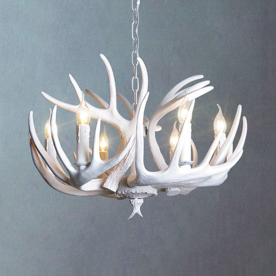 Traditional Resin Chandelier With Antler Design - White Candle Pendant Lamp (3/4/5 Lights) For