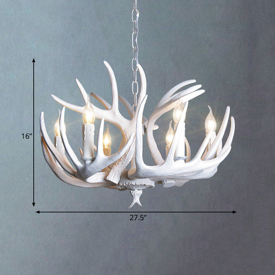 Traditional Resin Chandelier With Antler Design - White Candle Pendant Lamp (3/4/5 Lights) For