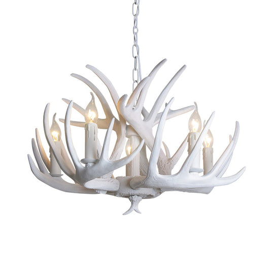 Traditional Resin Chandelier With Antler Design - White Candle Pendant Lamp (3/4/5 Lights) For