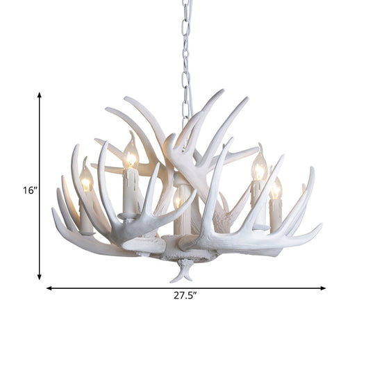 Traditional Resin Chandelier With Antler Design - White Candle Pendant Lamp (3/4/5 Lights) For