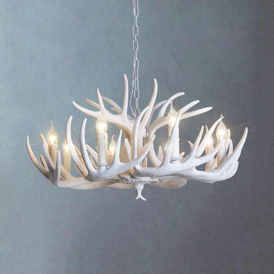 Traditional Resin Chandelier With Antler Design - White Candle Pendant Lamp (3/4/5 Lights) For