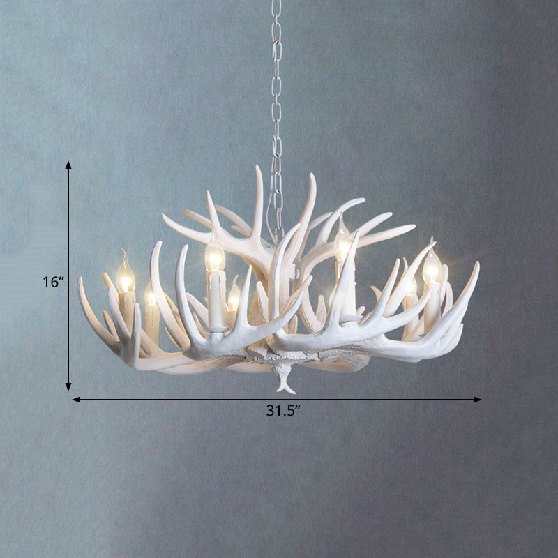 Traditional Resin Chandelier With Antler Design - White Candle Pendant Lamp (3/4/5 Lights) For