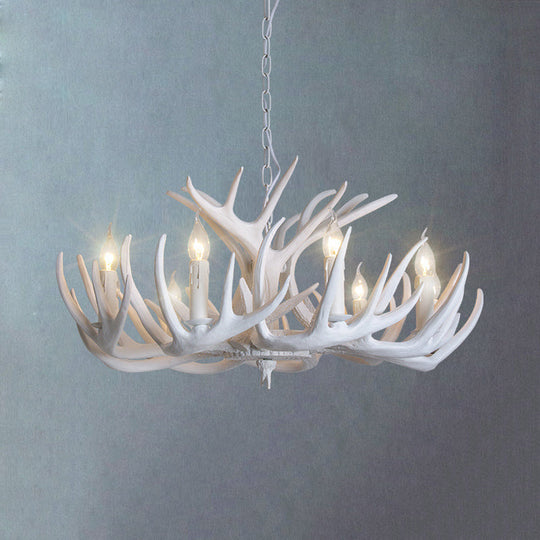 Traditional Resin Chandelier With Antler Design - White Candle Pendant Lamp (3/4/5 Lights) For