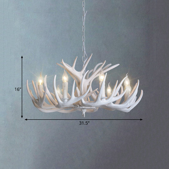 Traditional Resin Chandelier With Antler Design - White Candle Pendant Lamp (3/4/5 Lights) For