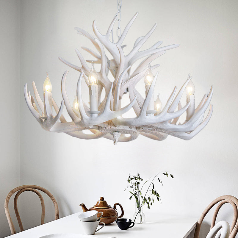 White Antler Chandelier Lighting Rustic Resin 21.5"/25.5"/27.5" Wide 9/12 Heads Living Room Ceiling Hang Fixture