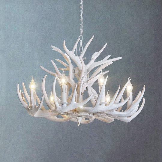 White Antler Chandelier Lighting Rustic Resin 21.5"/25.5"/27.5" Wide 9/12 Heads Living Room Ceiling Hang Fixture