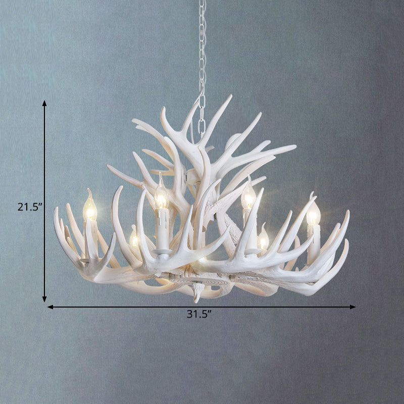 White Antler Chandelier Lighting Rustic Resin 21.5"/25.5"/27.5" Wide 9/12 Heads Living Room Ceiling Hang Fixture