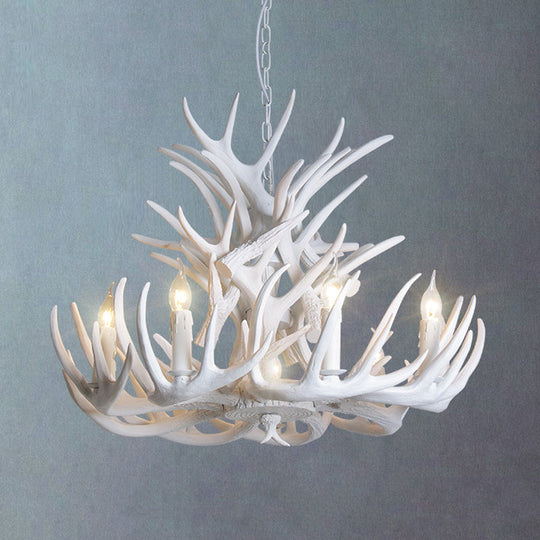 White Antler Chandelier Lighting Rustic Resin 21.5"/25.5"/27.5" Wide 9/12 Heads Living Room Ceiling Hang Fixture