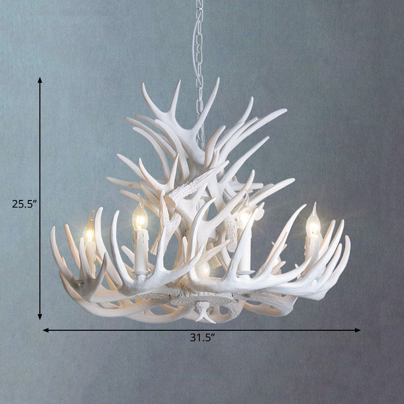 White Antler Chandelier Lighting Rustic Resin 21.5"/25.5"/27.5" Wide 9/12 Heads Living Room Ceiling Hang Fixture