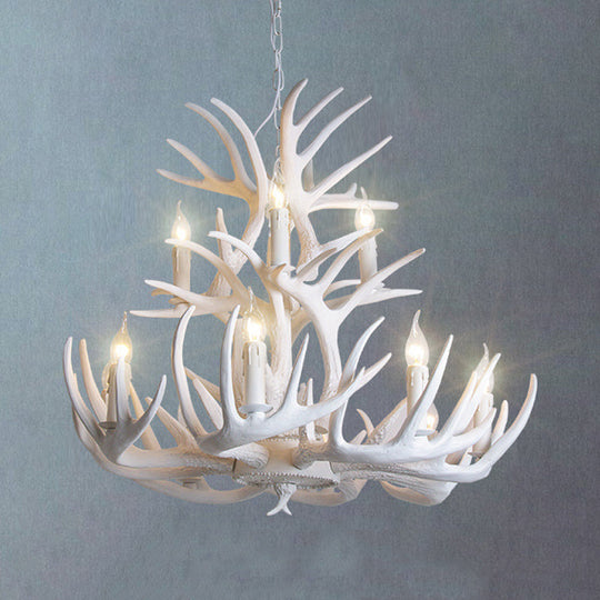 Rustic White Antler Chandelier - 21.5/25.5/27.5 Wide 9/12 Heads Ceiling Hang Fixture For Living Room