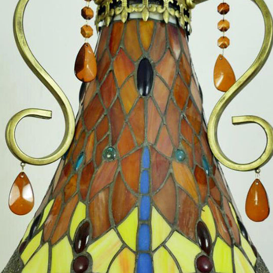 Dragonfly Stained Glass Chandelier - 6/8 Lights, Antique Brass Finish