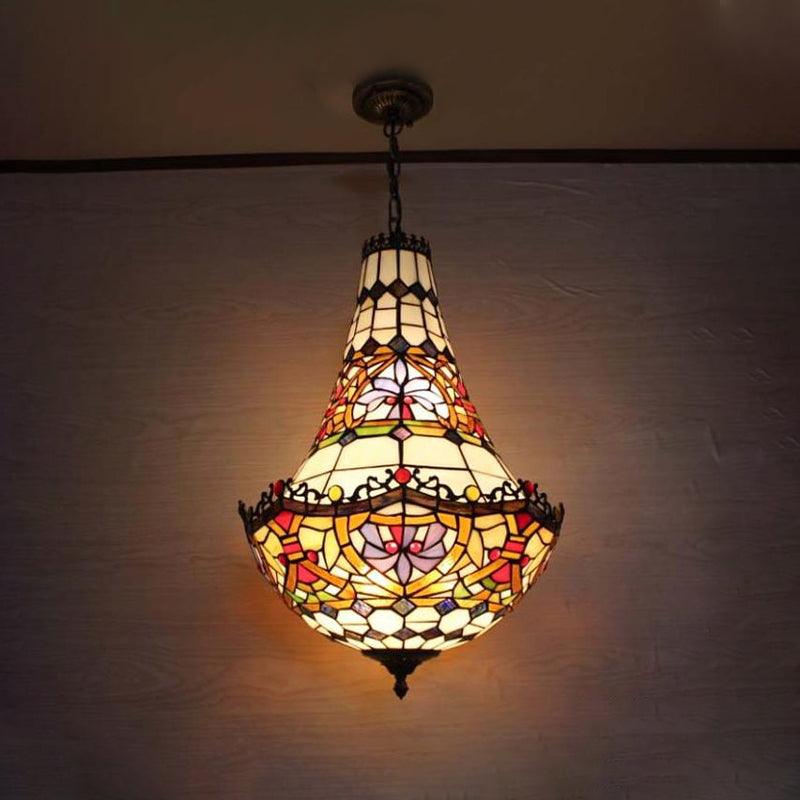 Stained Glass Flower Chandelier Lighting in Black with 2/3/5 Lights, Available in 10"/12"/16" Widths