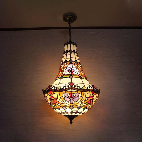 Stained Glass Flower Chandelier Lighting in Black with 2/3/5 Lights, Available in 10"/12"/16" Widths