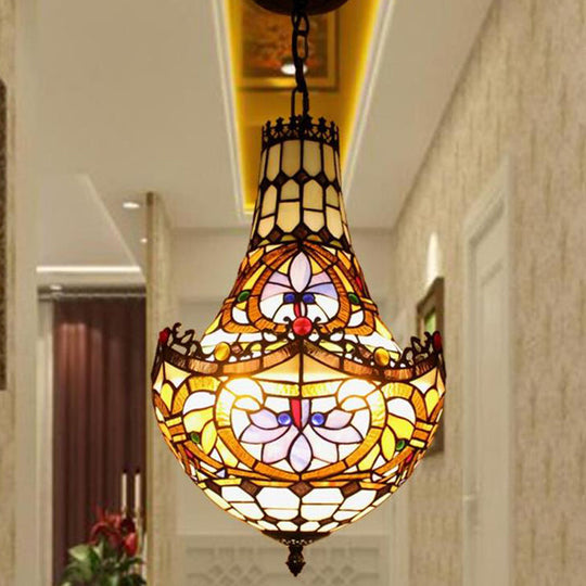 Stained Glass Flower Chandelier Lighting in Black with 2/3/5 Lights, Available in 10"/12"/16" Widths