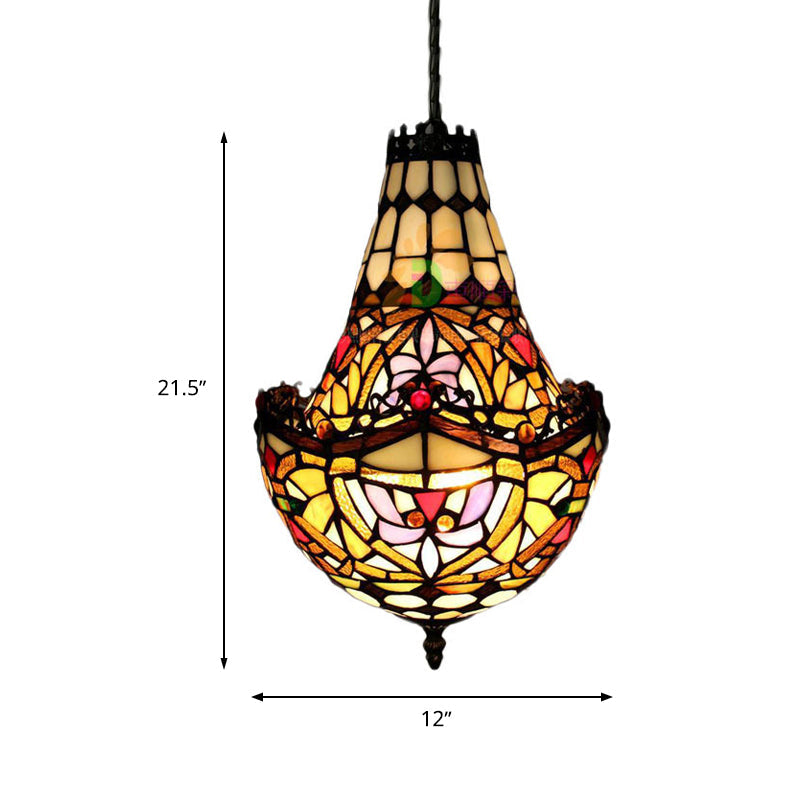 Stained Glass Flower Chandelier Lighting in Black with 2/3/5 Lights, Available in 10"/12"/16" Widths