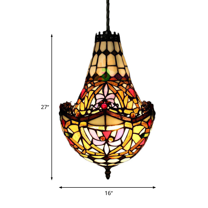 Stained Glass Flower Chandelier Lighting in Black with 2/3/5 Lights, Available in 10"/12"/16" Widths