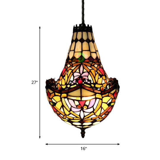 Stained Glass Flower Chandelier Lighting in Black with 2/3/5 Lights, Available in 10"/12"/16" Widths