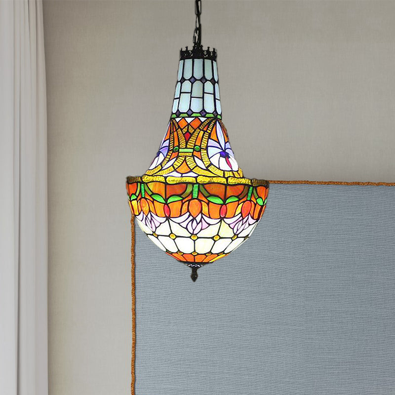 12/16 Flower Chandelier: Stained Glass Tiffany Pendant Light Fixture | Antique Bronze Finish / 12