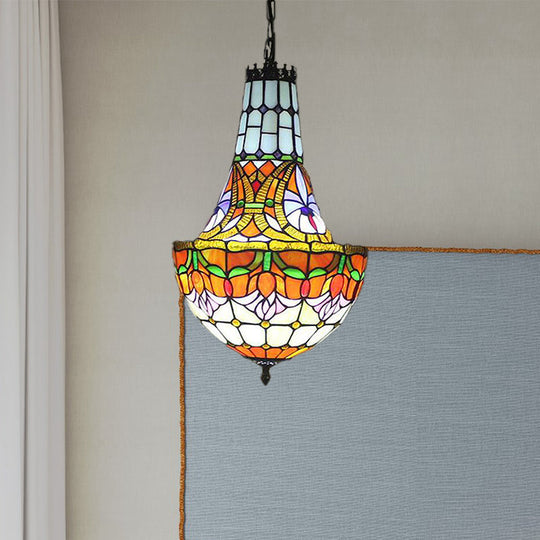 12/16 Flower Chandelier: Stained Glass Tiffany Pendant Light Fixture | Antique Bronze Finish / 12