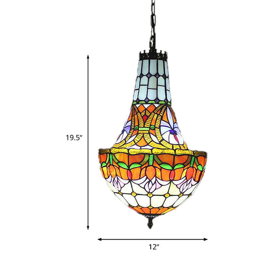 Stained Glass Tiffany Pendant Flower Chandelier - 3/5 Lights, 12"/16" Wide - Antique Bronze Finish